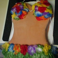 Courtnie's 13Th Bdya Cake Chocolate Caramel bottom layer and a french vanilla top layer. Covered in buttercream icing and then fondant. We put a hula skirt around...