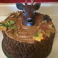 Deer And Tree Stump Cake I used two 10in round cakes stacked to make two layers with icing in the middle. I tinted the buttercream icing on top the cake with a...