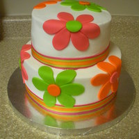 Neon Flowers 6" & 8" cakes with BC and fondant accents.