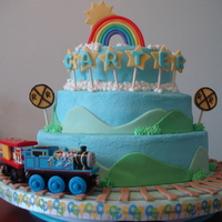 Thomas Birthday Cak My first train themed cake. WASC and Chocolate layers. Buttercream with MMF accents. Had difficulty smoothing my buttercream this time, but...