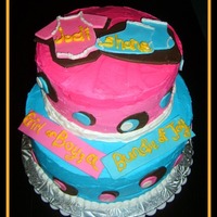 Baby Shower - Jack And Jill Bottom tier: cookies and creamTop Tier : vanilla (one layer dyed pink, the bottom layer dyed blue)Decorated with BC, and gumpaste accents