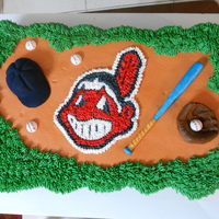 Cleveland Indians Cupcake Cake This is a cupcake cake, it's so much easier to do with a lot of kids, no cutting LOL. Made a template out of the logo and traced onto...