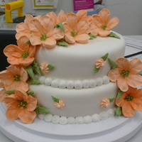 Course 3 Final Cake I did this cake as my course 3 final cake. It is covered in MMF with Royal icing Petunia's and Drop Flowers. The border is buttercream...