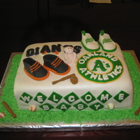 Baseball Baby Shower Giants and A's baby shower cake for a baby boy.