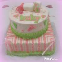 Pink And Green Baby Shower Cake 