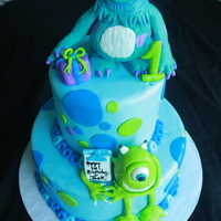 Monsters Inc.- Sully And Mike Chocolate cake (10" and 6") with strawberry and ganache filling. Everything is Fondant and edible.