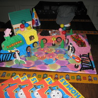 Train I made this train for my Grandson's 3rd Birthday. I used Bread Pans to bake the cakes in, then cut each in layers. I used Buttercream...