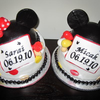 Mickey And Mini Mouse Cakes These cakes were made for a set of twins, boy and girl who were being blessed at church. The entire cake is edible.