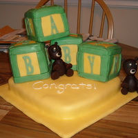 Baby Block W/2 Bears First baby shower cake for a woman expecting twins.
