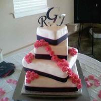 Kesterson/garcia Wedding wasc cake, fondant with gumpaste roses and satin ribbon