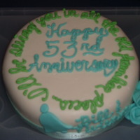 53Rd Anniversary Cake chocolate cake, fondant with fondant accents and buttercream writing.