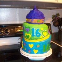 Sweet 16 This was my first sad attempt at a topsy turvy,i had soooo much trouble with the fondant but i had never used fondant before,thanks to all...
