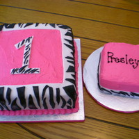 Zebra 1St Birthday Smash cake: devil's food with buttercream and fondant accents on bottomCake: WASC cake with buttercream, homemade MMF accents