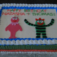 Yo Gabba Gabba Sheet Cake So I was looking for ideas to make a sheet cake fun and I came across Sharon Zambito's site and fell in love with everything! Anyway,...