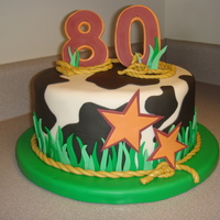 Janie's Dad's 80Th Birthday Cake! 80th birthday cake for a friend's dad. 9 inch strawberry cake covered in MMF. All decorations are handcut out of gumpaste/fondant....