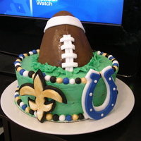Super Bowl Cake I made this cake for a Super Bowl party this past Sunday. This cake was white cake with eggless cookie dough filing. It was iced with...