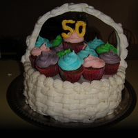 50Th Birthday Basket Cake My first attempt at the baskeweave technique. Made a chocolate cake with vanilla buttercream frosting. Mini chocolate cupcakes with vanilla...