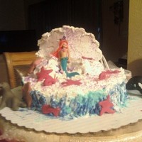 Little Mermaid this cake my grandughter made this with a little help from me but it has all her idea, she's 7, I use as shell the doll cake pan and...