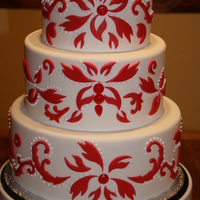 Shadow Cutters Stephen Benison shadow cutters. Red on white fondant. Flower centre's and butterfly body are red sugar diamonds.