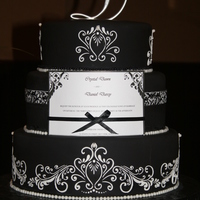 White On Black Black fondant with a white RI stencil design......