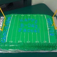 Football Field Cake Made this football field cake for a friend. The cake is half chocolate and half vanilla, the end-zones say which side is which.