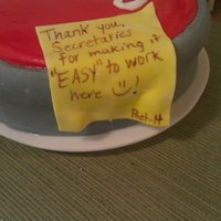 Secretaries' Day Lemon cake with lemon buttercream icing. Fondant covered as the "Easy" button from Staples supply store.