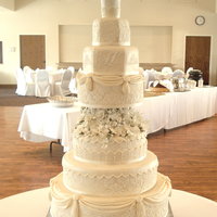 My Sisters Cake I designed this cake for my sister last year. It was quite tall, and we used stencil, draping, and gumpaste details.