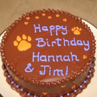 A Clemson Birthday Hershey's Chocolate cake frosted with chocolate buttercream and decorated with vanilla buttercream.