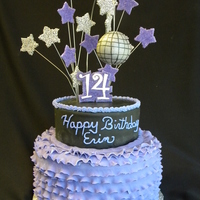 Ruffles The ruffles and stars were made with MMF with added gum-tex. The disco ball is a rice crispy treat covered in a 50/50 fondant gumpaste mix...