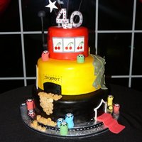 40Th Bday Cake Casino Theme Cake I did last year for a client that was turning 40. His party was Las Vegas themed. Red Velvet bottom tier, middle tier was white w/...