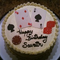 Casino Cake Had only one day to do this for my boss for his 50th birthday. Coconut mango cake with mango filling and coconut icing. cards, dice, aces...