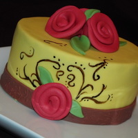 Yellow Cake With Ribbon Flowers Practice cake, I wanted to practice making ribbon fondant flowers an painting on cake. TFL