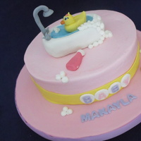 Makayla's Baby Shower BC cake Gumpaste decorations, RKT bath tub.. I had fun making this cake. First time making a gumpaste "animal" figure ( other...