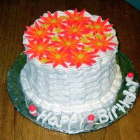 Basket Weave With Neon Daisy's. This is 2 stacked 6in funfetti cakes colored pink, iced in buttercream w/ mmf accents. This was my first basket weave. I enjoyed making...