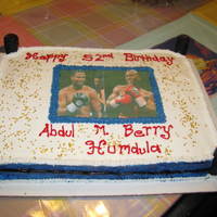 Boxing Cake edible image posts coverd in fondant