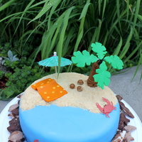 Beach Cake I made this cake for my best friends birthday. I used gum paste for the palm tree and towel. Inside is a cookies and cream cake that I...