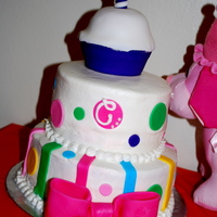 Cupcake Birthday Cake 8" and 6" strawberry cake with buttercream filling and icing (Extra Special Buttercream recipe from CC). Cupcake on top is also...