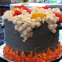 Crawfish Boil 4-layer white and chocolate cake made for my friend's spring break crawfish boil. Icing is buttercream tinted in various colors. The...