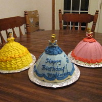 Princess Cakes Belle, Cinderella, Sleeping Beauty cakes for my daughter's 3rd birthday. Chocolate cake with buttercream frosting.