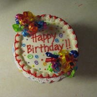 Colorful Birthday Cake 6 inch chocolate cake with BC icing. Thank you for all the wonderful ideas on this site :)