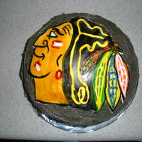Blackhawks Chicago Blackhawks cake done freehand and painted on fondant.