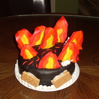 Fire Pit Cake This is a cake that I quickly did for my sons 14th birthday. He loves to sit on the patio around the fire pit. It an 8" bananna cake...