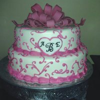 Bridal Shower Cake fondant covered cake with hand piped scrolls with monogram to match invite.