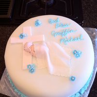 Boy's Baptism Cake Fondant cross, blanket, flowers and baby (from mold). Inspired by nursemom's cake.