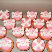 Pink Pirate Cupcakes The cupcakes are topped with buttercream and the skulls and crossbones are made from colorflow icing.