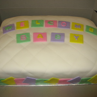 Baby Shower Cake White cake covered in fondant.