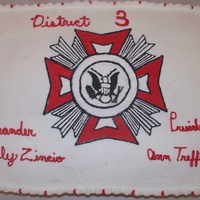 Vfw Luncheon 1 Layer chocolate, 1 layer Vanilla, Buttercream filling and frosting and royal logo