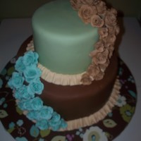 Course 3 Final Cake Cake is covered in fondant with roses made of flowerpaste the border is buttercream.Large cake is chocolate with peanutbutter filleng and...