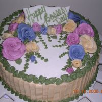 Bosses Day Cake Here is the cake I made for the boss' at work. The cake is cinnamon cake iced in buttercream. Flowers are buttercream and the plaque...