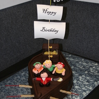 Pirate Ship Pirate ship cake with fondant covered brownie "pirates" (as shown in Wiltons guide). Cake and pirates were edible, mast &...